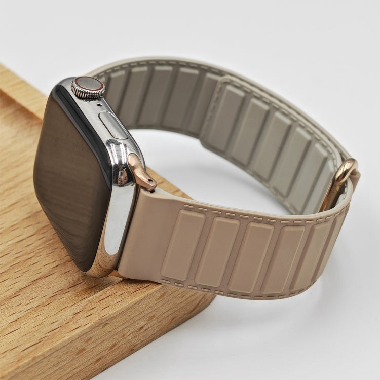 For Apple Watch Series 10 42mm Reverse Buckle Magnetic Silicone Watch Band(Rose Buckle Milk Grey) by bashfashion