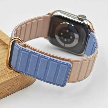 For Apple Watch Series 10 42mm Reverse Buckle Magnetic Silicone Watch Band(Rose Buckle Blue Pink) by bashfashion