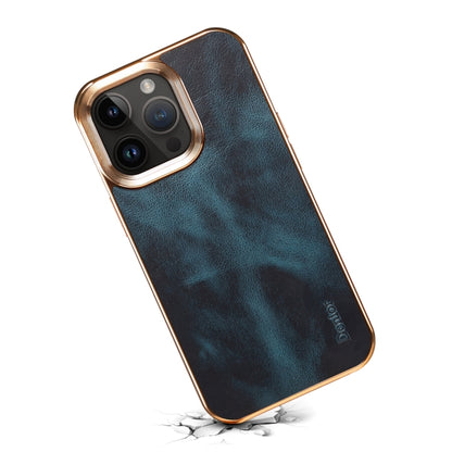 For iPhone 14 Denior Oil Wax Cowhide Plating Phone Case(Blue) by Denior