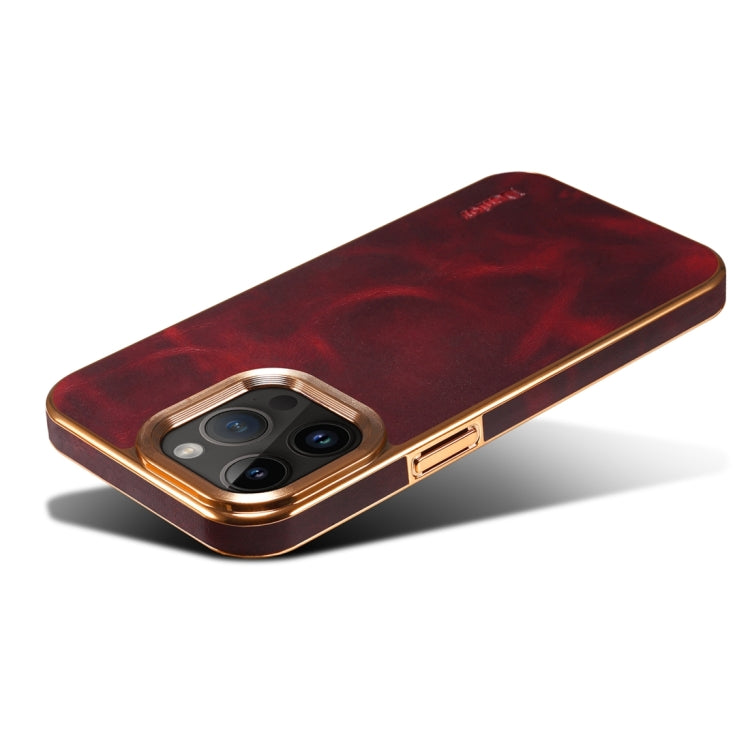 For iPhone 14 Pro Denior Oil Wax Cowhide Plating Phone Case(Red) by Denior