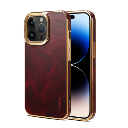 For iPhone 14 Pro Max Denior Oil Wax Cowhide Plating Phone Case(Red) by Denior