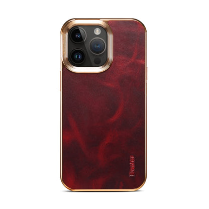 For iPhone 14 Pro Max Denior Oil Wax Cowhide Plating Phone Case(Red) by Denior