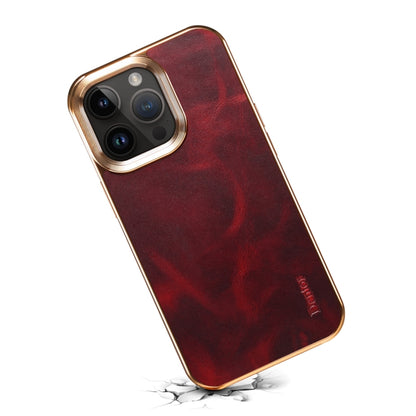 For iPhone 14 Pro Max Denior Oil Wax Cowhide Plating Phone Case(Red) by Denior