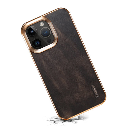 For iPhone 15 Plus Denior Oil Wax Cowhide Plating Phone Case(Black) by Denior