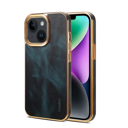 For iPhone 15 Plus Denior Oil Wax Cowhide Plating Phone Case(Blue) by Denior