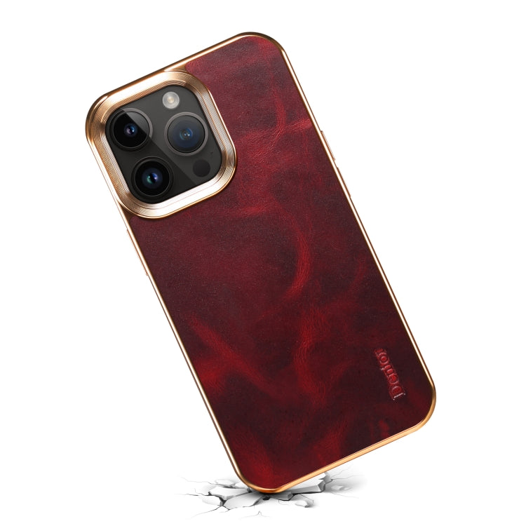 For iPhone 15 Denior Oil Wax Cowhide Plating Phone Case(Red) by Denior