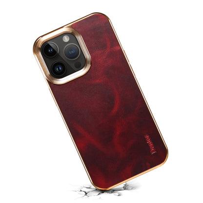 For iPhone 15 Denior Oil Wax Cowhide Plating Phone Case(Red) by Denior