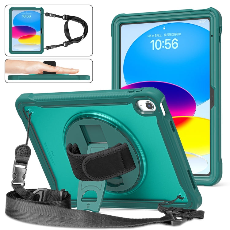 For iPad 2025 / 2022 Heavy Duty Hybrid Tablet Case with Hand Grip & Strap(Dark Green) by bashfashion