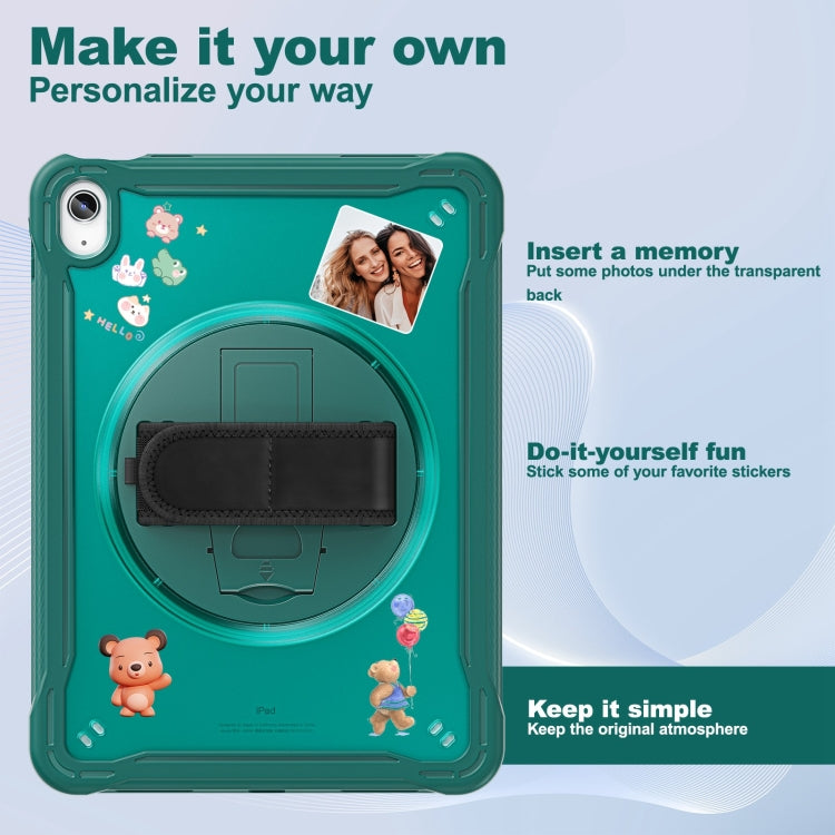 For iPad 2025 / 2022 Heavy Duty Hybrid Tablet Case with Hand Grip & Strap(Dark Green) by bashfashion