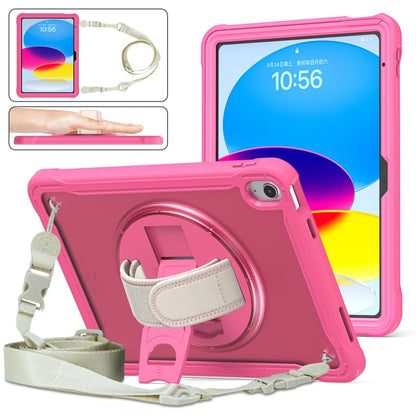 For iPad 2025 / 2022 Heavy Duty Hybrid Tablet Case with Hand Grip & Strap(Rose Red) by bashfashion