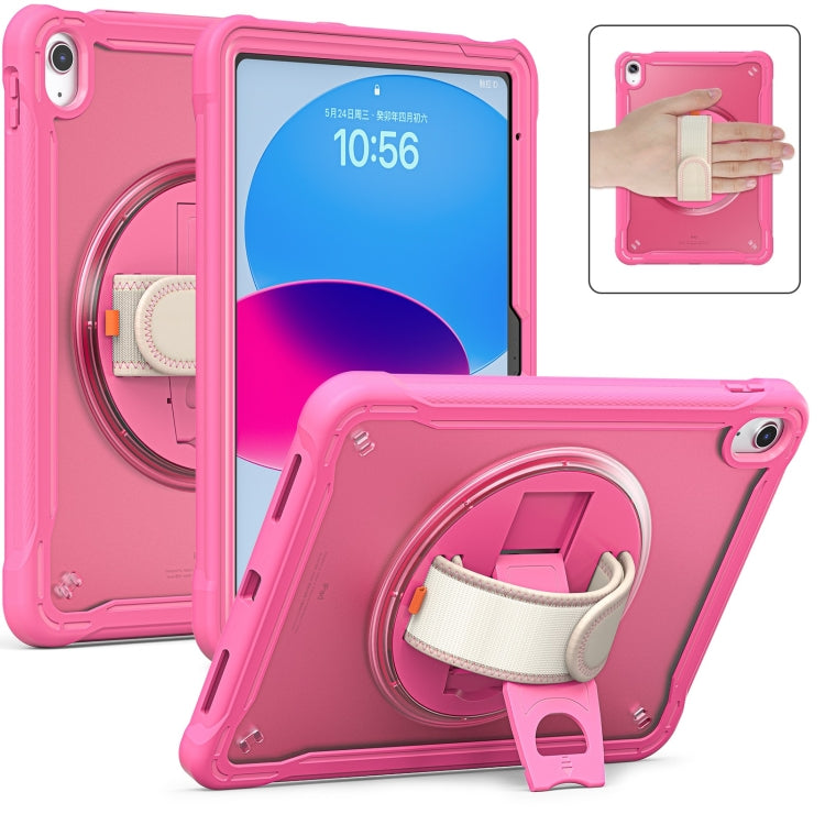 For iPad 2025 / 2022 Heavy Duty Hybrid Tablet Case with Hand Grip & Strap(Rose Red) by bashfashion
