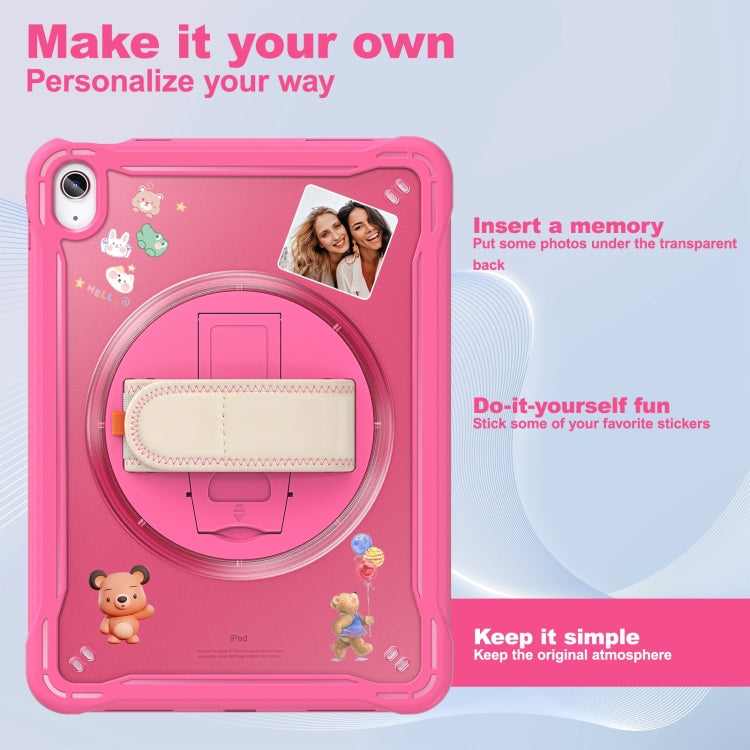 For iPad 2025 / 2022 Heavy Duty Hybrid Tablet Case with Hand Grip & Strap(Rose Red) by bashfashion