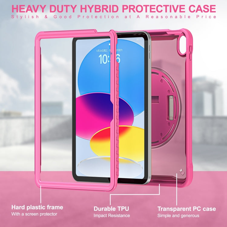 For iPad 2025 / 2022 Heavy Duty Hybrid Tablet Case with Hand Grip & Strap(Rose Red) by bashfashion