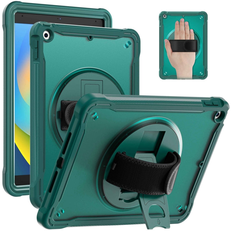 For iPad 10.2 2021 / 2020 / 2019 Heavy Duty Hybrid Tablet Case with Hand Grip & Strap(Dark Green) by bashfashion