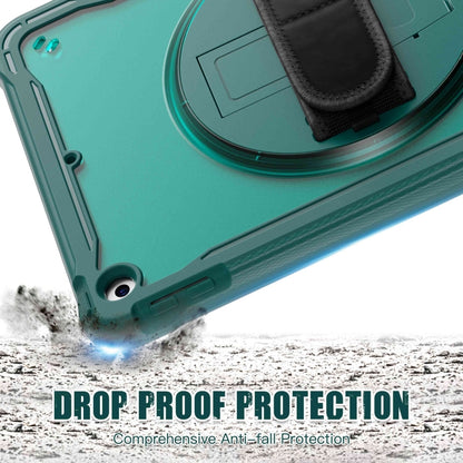 For iPad 10.2 2021 / 2020 / 2019 Heavy Duty Hybrid Tablet Case with Hand Grip & Strap(Dark Green) by bashfashion