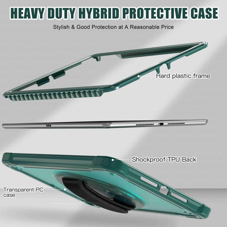 For iPad 10.2 2021 / 2020 / 2019 Heavy Duty Hybrid Tablet Case with Hand Grip & Strap(Dark Green) by bashfashion