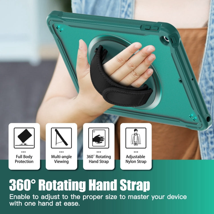 For iPad 10.2 2021 / 2020 / 2019 Heavy Duty Hybrid Tablet Case with Hand Grip & Strap(Dark Green) by bashfashion