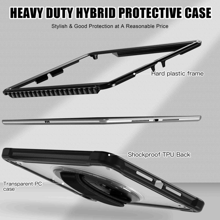 For iPad 10.2 2021 / 2020 / 2019 Heavy Duty Hybrid Tablet Case with Hand Grip & Strap(Black) by bashfashion