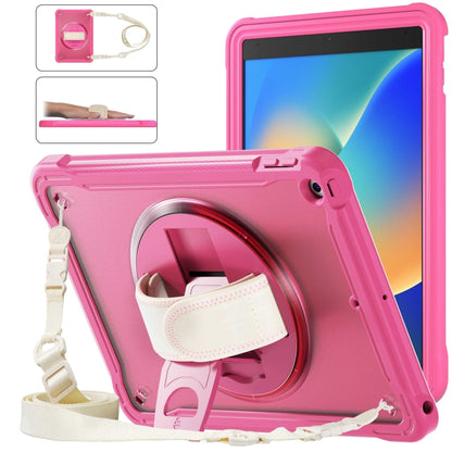 For iPad 10.2 2021 / 2020 / 2019 Heavy Duty Hybrid Tablet Case with Hand Grip & Strap(Rose Red) by bashfashion