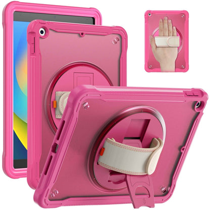 For iPad 10.2 2021 / 2020 / 2019 Heavy Duty Hybrid Tablet Case with Hand Grip & Strap(Rose Red) by bashfashion