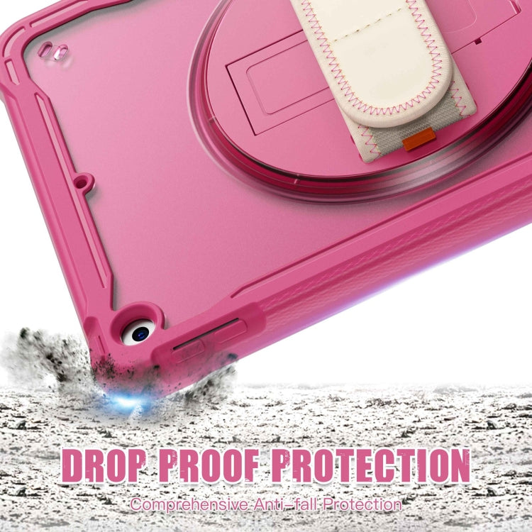 For iPad 10.2 2021 / 2020 / 2019 Heavy Duty Hybrid Tablet Case with Hand Grip & Strap(Rose Red) by bashfashion