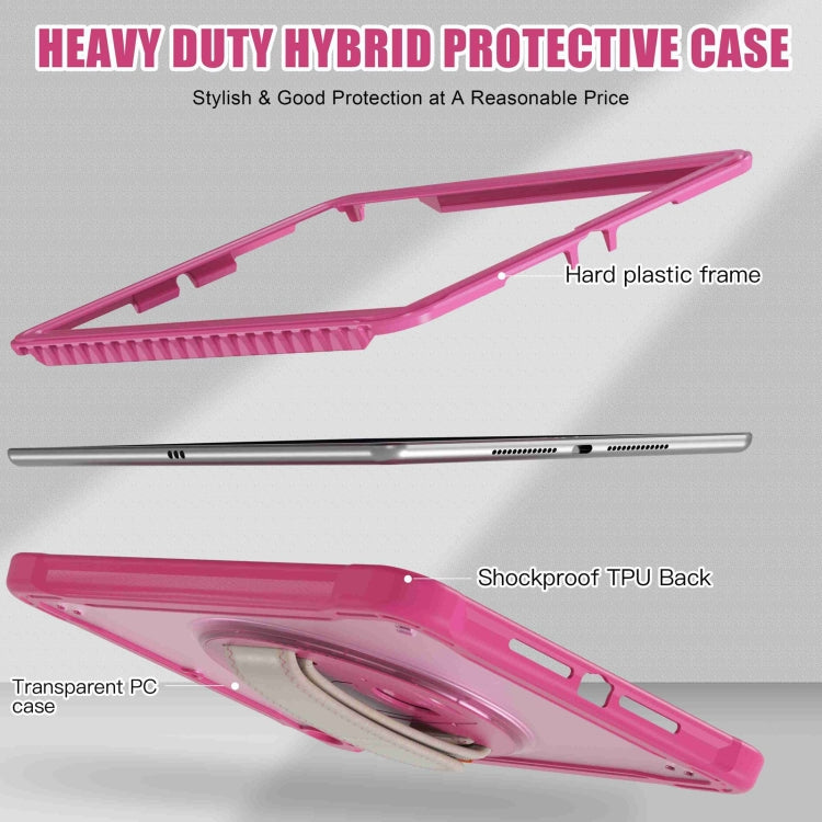 For iPad 10.2 2021 / 2020 / 2019 Heavy Duty Hybrid Tablet Case with Hand Grip & Strap(Rose Red) by bashfashion