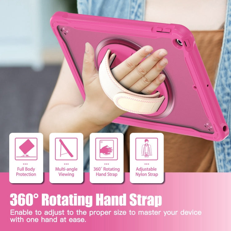 For iPad 10.2 2021 / 2020 / 2019 Heavy Duty Hybrid Tablet Case with Hand Grip & Strap(Rose Red) by bashfashion