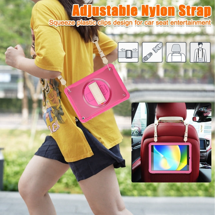 For iPad 10.2 2021 / 2020 / 2019 Heavy Duty Hybrid Tablet Case with Hand Grip & Strap(Rose Red) by bashfashion