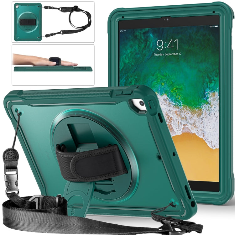 For iPad Air / Air 2 / 9.7 2018 / 2017 Heavy Duty Hybrid Tablet Case with Hand Grip & Strap(Dark Green) by bashfashion