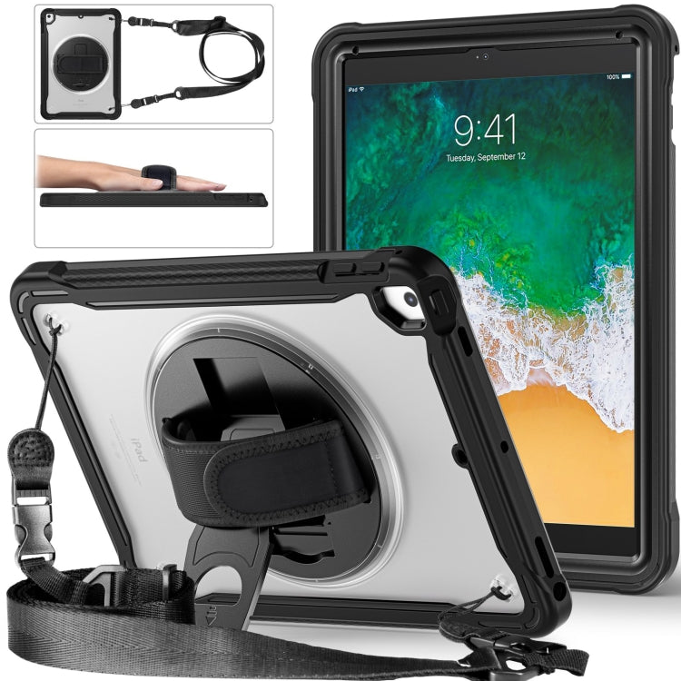 For iPad Air / Air 2 / 9.7 2018 / 2017 Heavy Duty Hybrid Tablet Case with Hand Grip & Strap(Black) by bashfashion