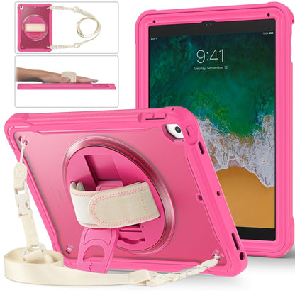 For iPad Air / Air 2 / 9.7 2018 / 2017 Heavy Duty Hybrid Tablet Case with Hand Grip & Strap(Rose Red) by bashfashion
