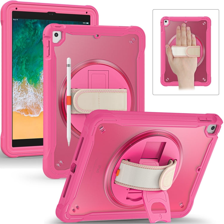 For iPad Air / Air 2 / 9.7 2018 / 2017 Heavy Duty Hybrid Tablet Case with Hand Grip & Strap(Rose Red) by bashfashion