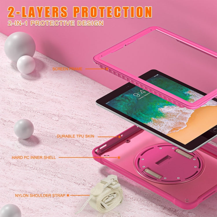 For iPad Air / Air 2 / 9.7 2018 / 2017 Heavy Duty Hybrid Tablet Case with Hand Grip & Strap(Rose Red) by bashfashion