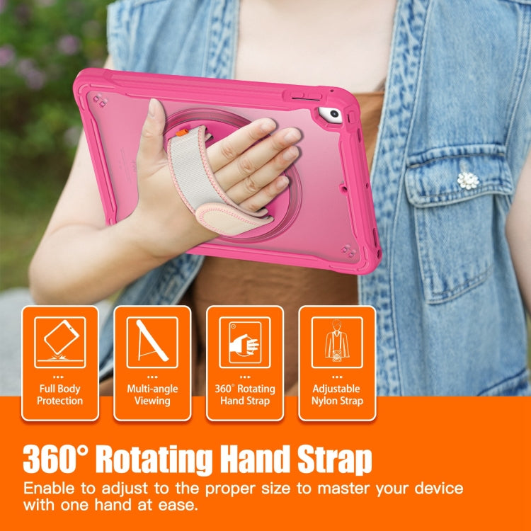 For iPad Air / Air 2 / 9.7 2018 / 2017 Heavy Duty Hybrid Tablet Case with Hand Grip & Strap(Rose Red) by bashfashion
