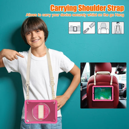 For iPad Air / Air 2 / 9.7 2018 / 2017 Heavy Duty Hybrid Tablet Case with Hand Grip & Strap(Rose Red) by bashfashion