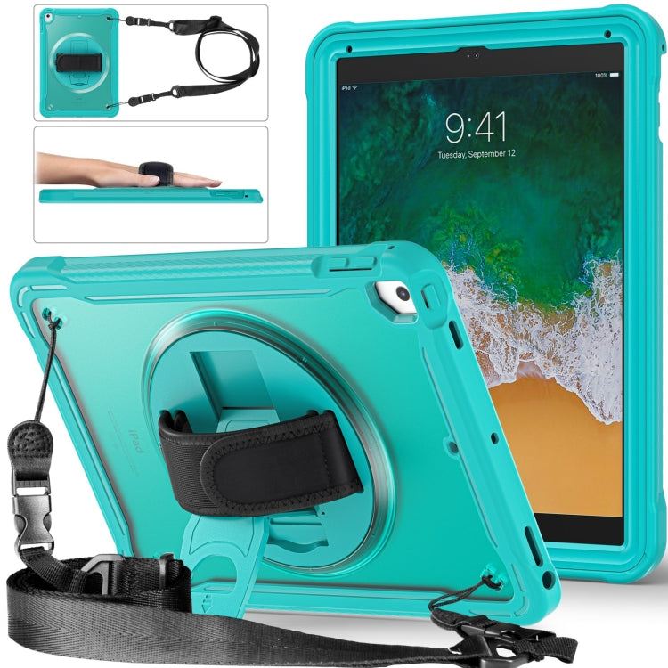 For iPad Air / Air 2 / 9.7 2018 / 2017 Heavy Duty Hybrid Tablet Case with Hand Grip & Strap(Light Blue) by bashfashion