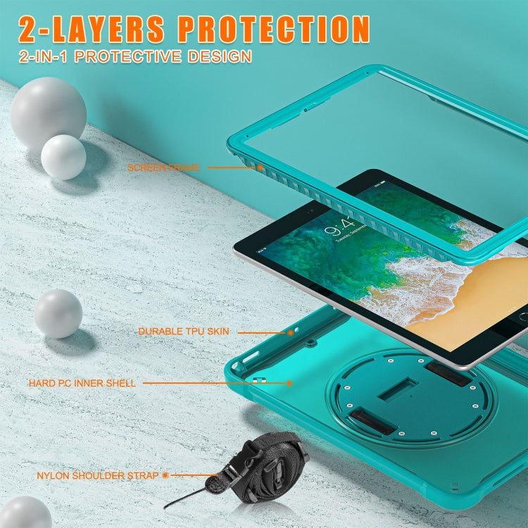 For iPad Air / Air 2 / 9.7 2018 / 2017 Heavy Duty Hybrid Tablet Case with Hand Grip & Strap(Light Blue) by bashfashion