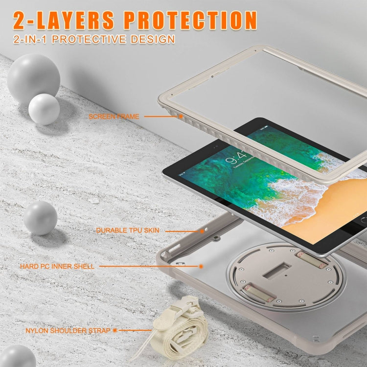 For iPad Air / Air 2 / 9.7 2018 / 2017 Heavy Duty Hybrid Tablet Case with Hand Grip & Strap(Khaki) by bashfashion