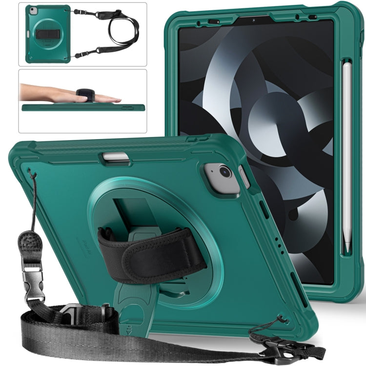 For iPad Air 2022 10.9 / Pro 11 2022 Heavy Duty Hybrid Tablet Case with Hand Grip & Strap(Dark Green) by bashfashion