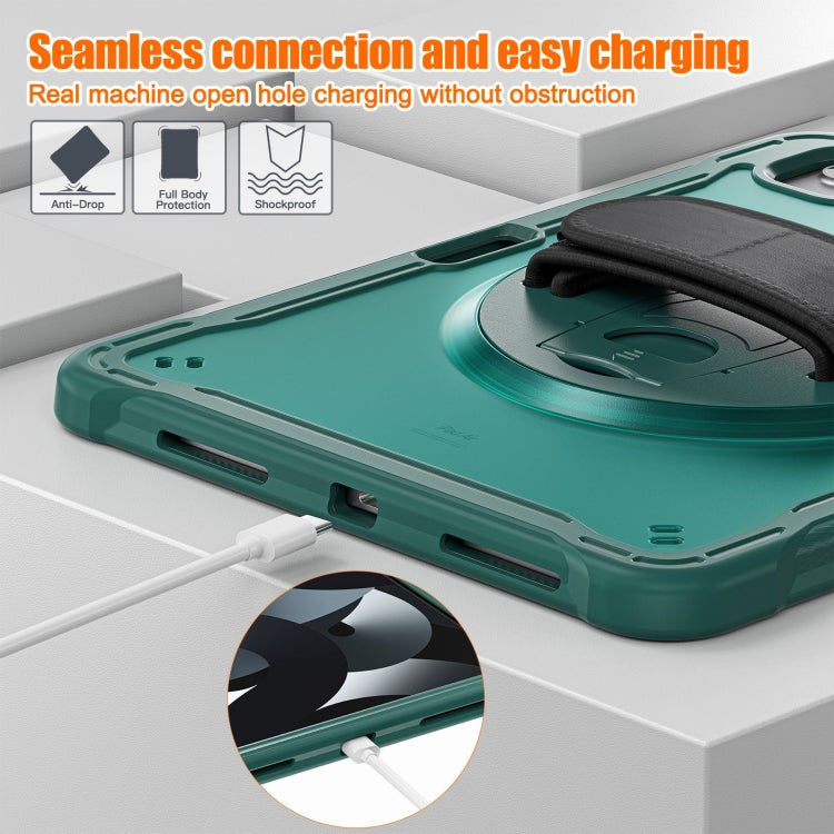 For iPad Air 2022 10.9 / Pro 11 2022 Heavy Duty Hybrid Tablet Case with Hand Grip & Strap(Dark Green) by bashfashion