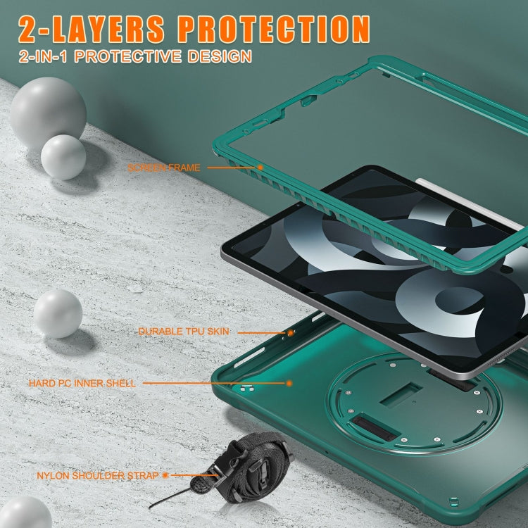 For iPad Air 2022 10.9 / Pro 11 2022 Heavy Duty Hybrid Tablet Case with Hand Grip & Strap(Dark Green) by bashfashion