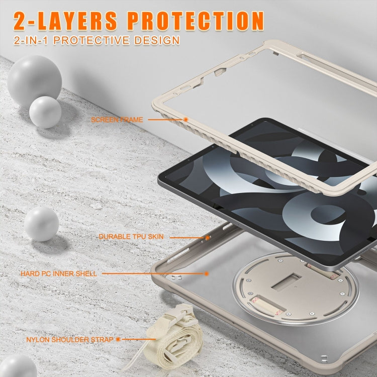 For iPad Air 2022 10.9 / Pro 11 2022 Heavy Duty Hybrid Tablet Case with Hand Grip & Strap(Khaki) by bashfashion