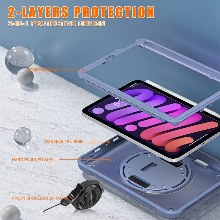 For iPad mini 6 / mini 2024 Heavy Duty Hybrid Tablet Case with Hand Grip & Strap(Lavender Grey) by bashfashion