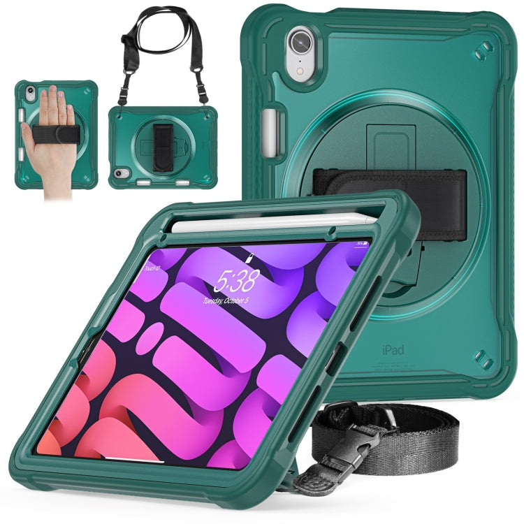 For iPad mini 6 / mini 2024 Heavy Duty Hybrid Tablet Case with Hand Grip & Strap(Dark Green) by bashfashion