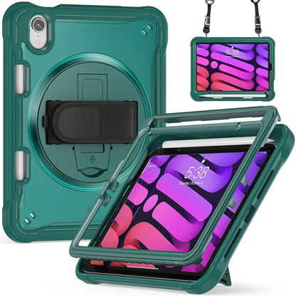 For iPad mini 6 / mini 2024 Heavy Duty Hybrid Tablet Case with Hand Grip & Strap(Dark Green) by bashfashion