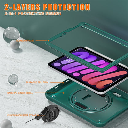 For iPad mini 6 / mini 2024 Heavy Duty Hybrid Tablet Case with Hand Grip & Strap(Dark Green) by bashfashion