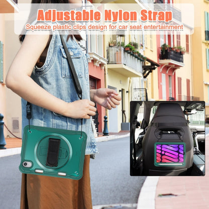 For iPad mini 6 / mini 2024 Heavy Duty Hybrid Tablet Case with Hand Grip & Strap(Dark Green) by bashfashion