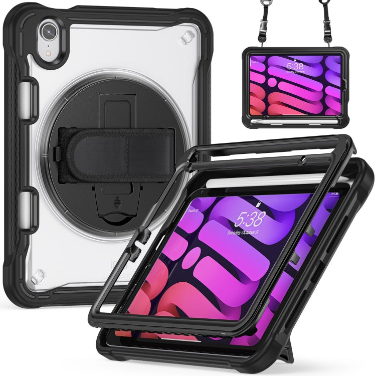 For iPad mini 6 / mini 2024 Heavy Duty Hybrid Tablet Case with Hand Grip & Strap(Black) by bashfashion