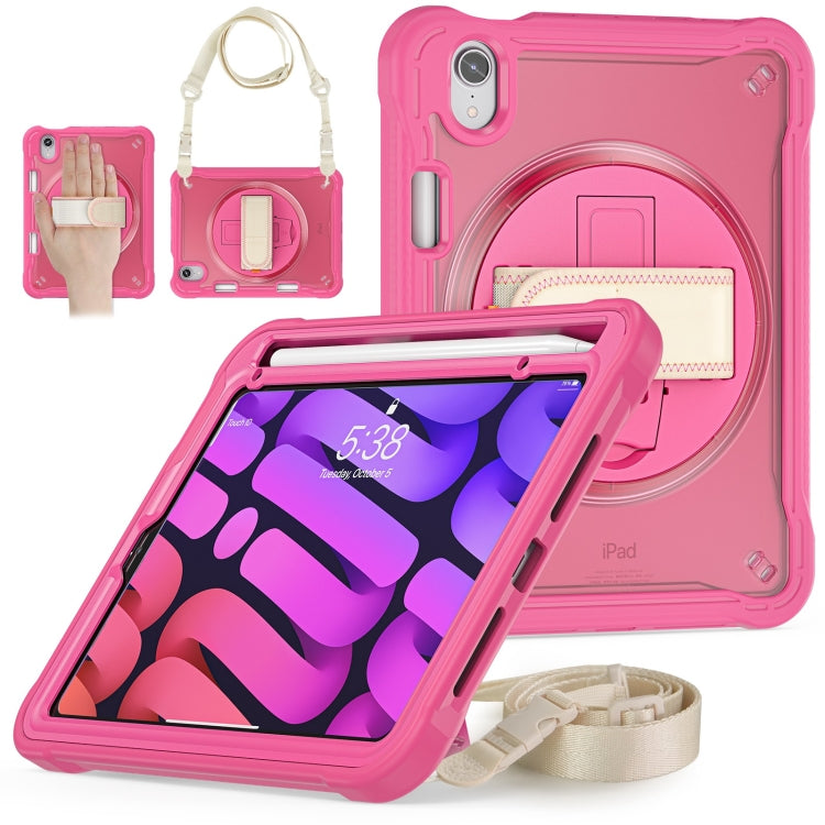 For iPad mini 6 / mini 2024 Heavy Duty Hybrid Tablet Case with Hand Grip & Strap(Rose Red) by bashfashion