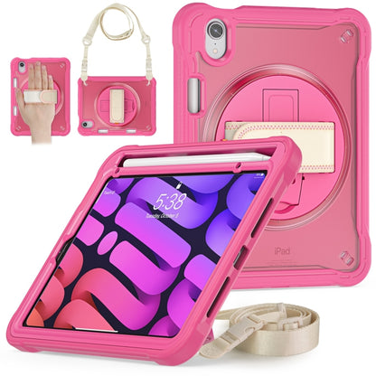 For iPad mini 6 / mini 2024 Heavy Duty Hybrid Tablet Case with Hand Grip & Strap(Rose Red) by bashfashion